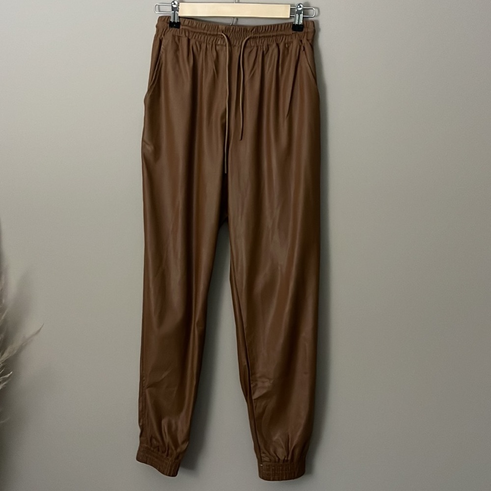 NWT High-Rise Vegan Leather Joggers - Picture 2 of 5